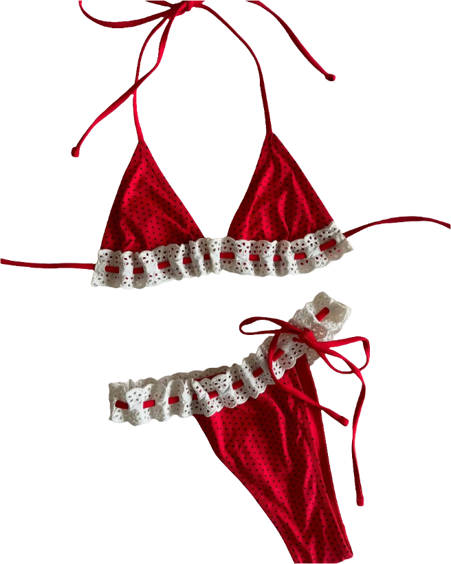 Bikini con encaje y lunares para mujer