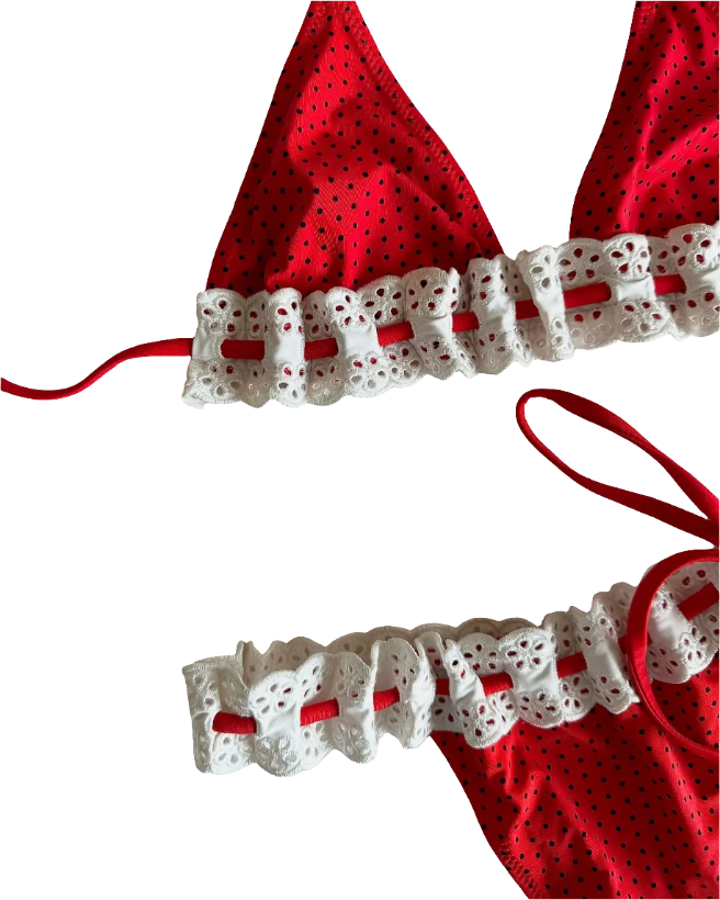 Bikini con encaje y lunares para mujer