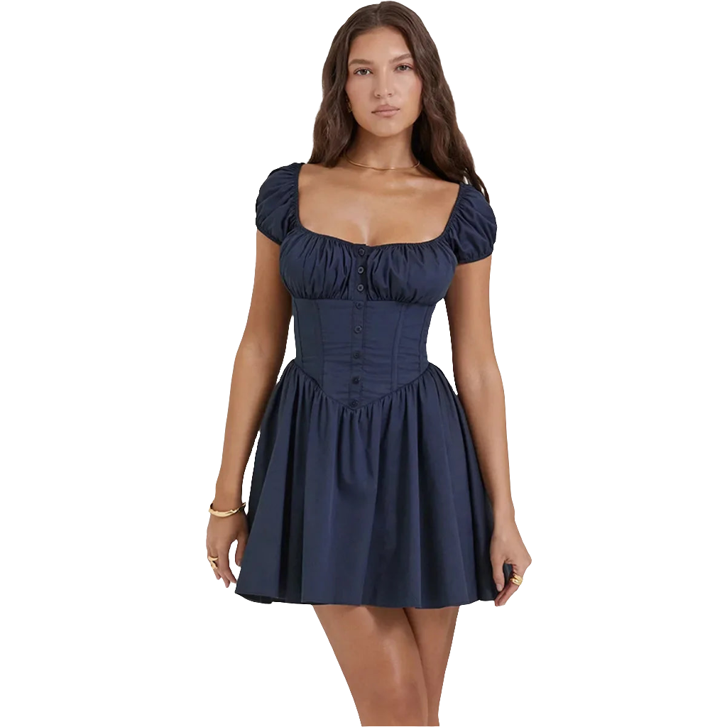 Vestido mini plisado con cuello cuadrado para mujer