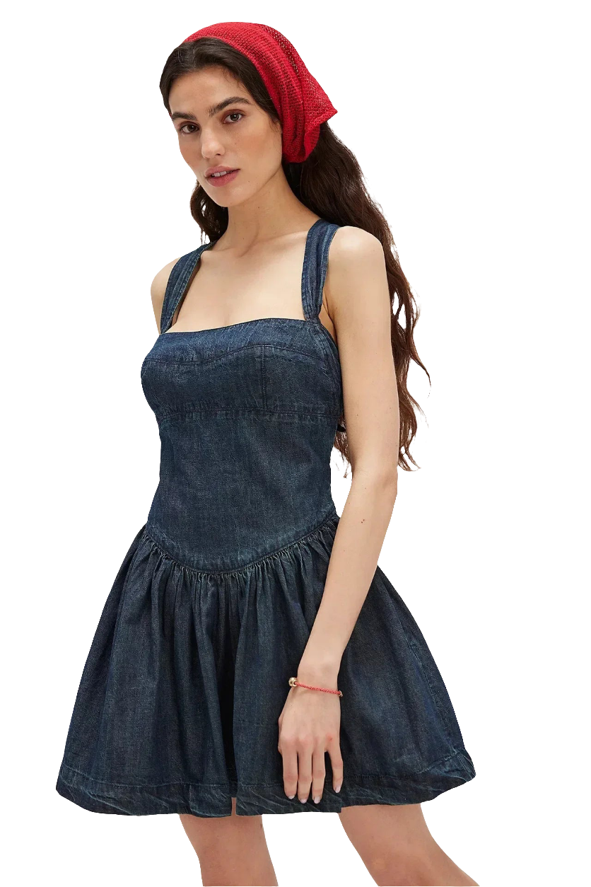 vestido vaquero sin mangas con cordones