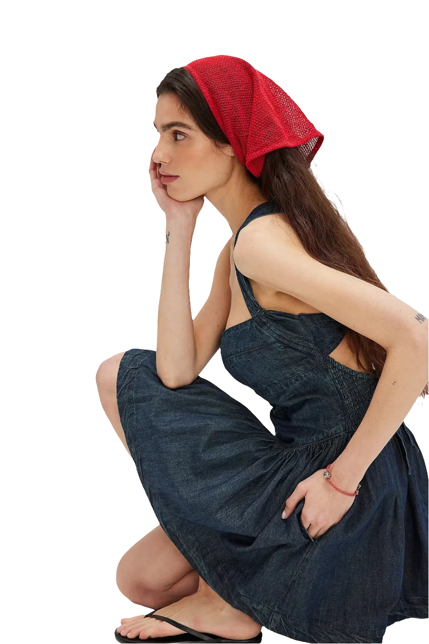 vestido vaquero sin mangas con cordones