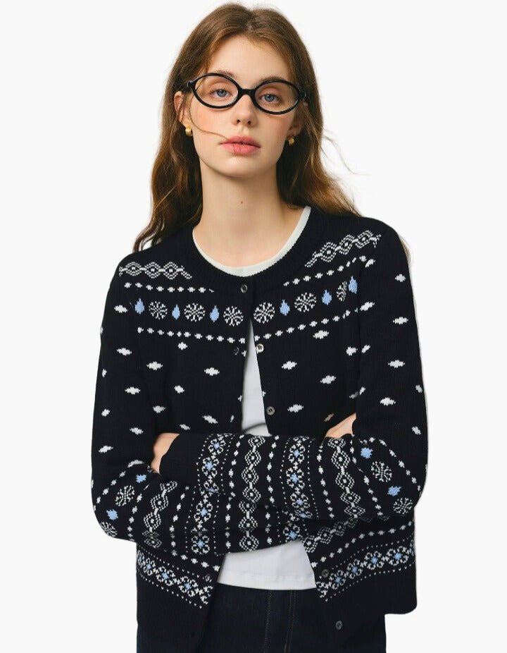 Cardigan Retro Jacquard de Navidad para Mujeres 2025 - MODA PAIXAO