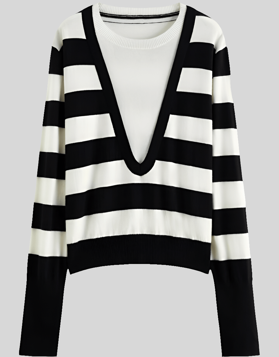Sweater a rayas blanco y negro para mujer, estilo otoño
