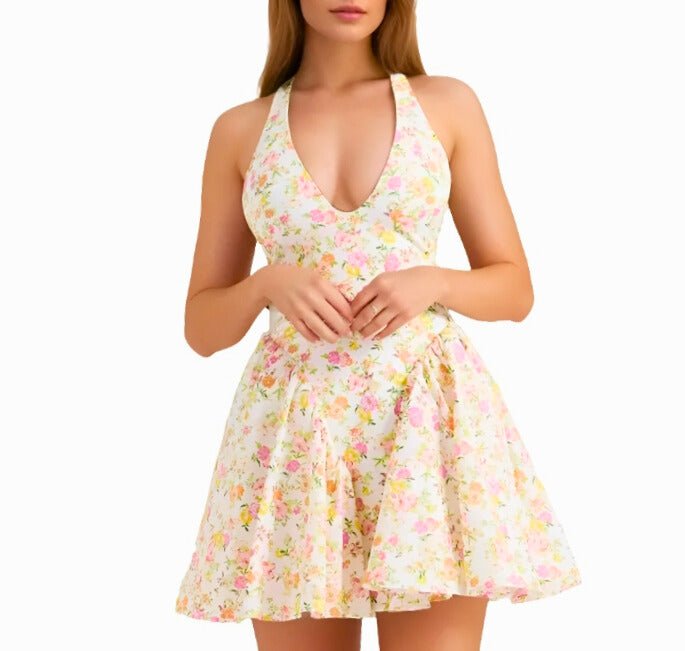 Vestido mini con estampado de flores