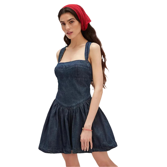 vestido vaquero sin mangas con cordones