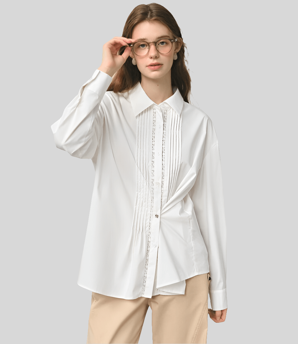 Blusa plisada de encaje otoño 2025