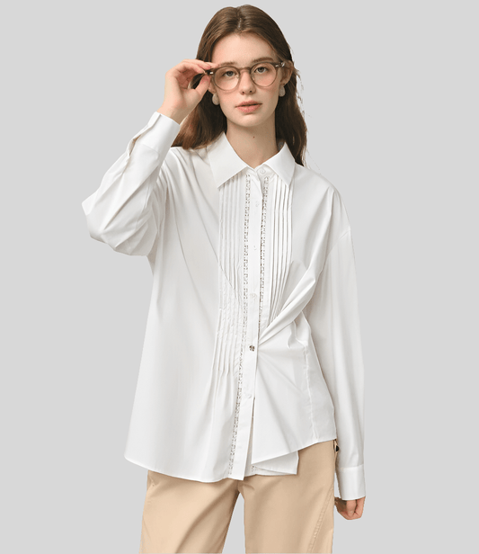 Blusa plisada de encaje otoño 2025