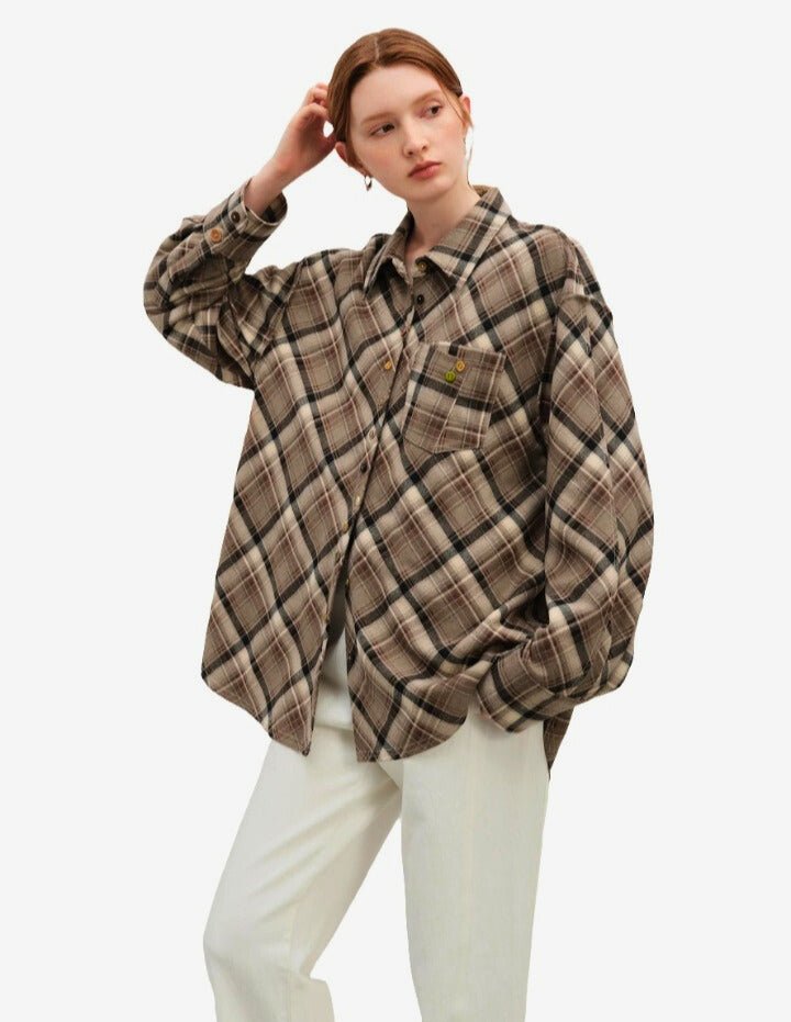 Camisa a cuadros retro para mujer: nueva versión de invierno