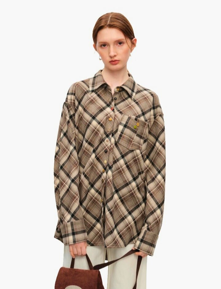 Camisa a cuadros retro para mujer: nueva versión de invierno