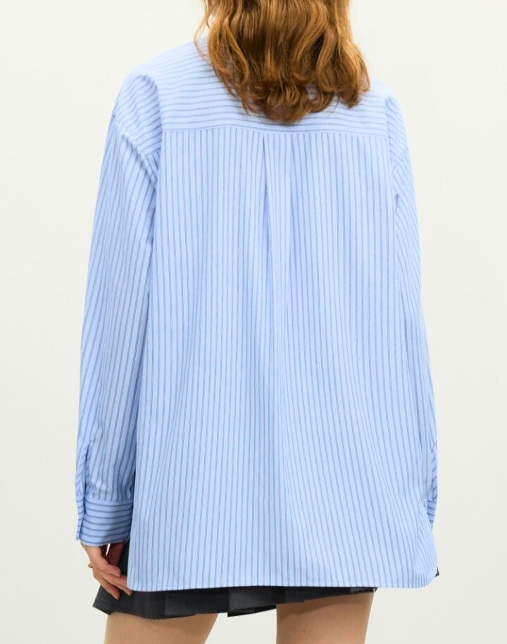 Camisa de manga larga con lazo francés y rayas para mujer