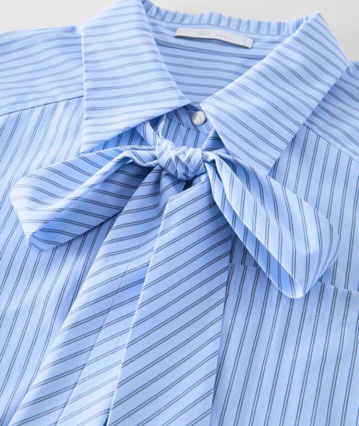 Camisa de manga larga con lazo francés y rayas para mujer