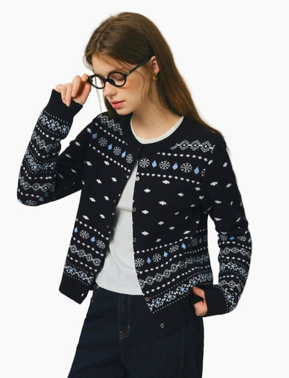 Cardigan Retro Jacquard de Navidad para Mujeres 2025 - MODA PAIXAO