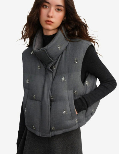 Chaleco Plumífero Embellecido para Mujer