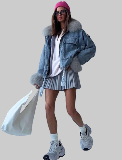 Chaqueta de mezclilla con cuello de piel: estilo y comodidad