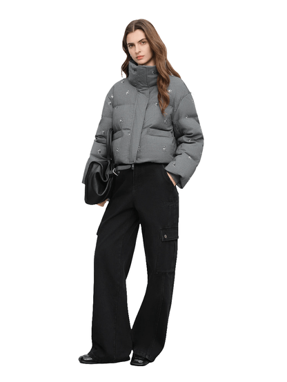 Chaqueta de plumas con cuentas: elegancia abrigadora