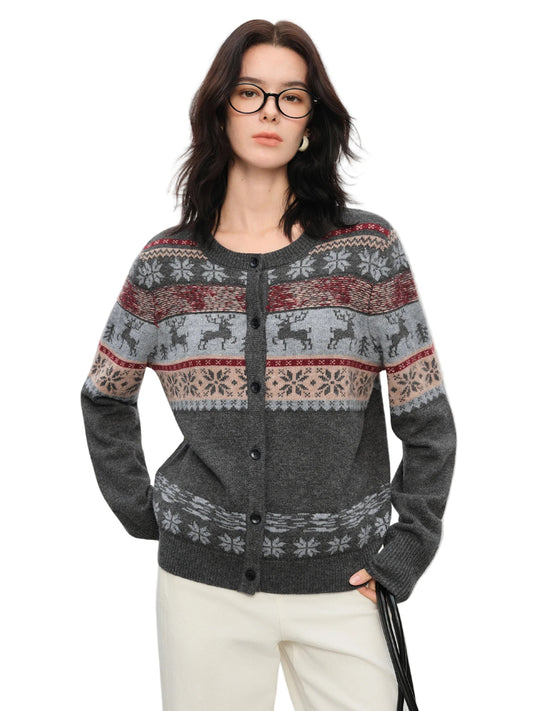 Suéter navideño Fair Isle de manga larga para mujer
