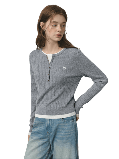 Jersey de punto con diseño falso dos piezas para mujer2025. - MODA PAIXAO