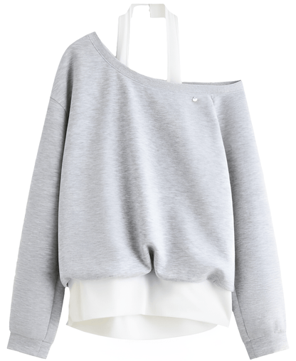 Sudadera Con Hombro Descubierto Falso Dos Piezas - MODA PAIXAO