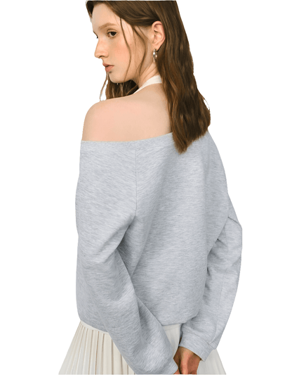 Sudadera Con Hombro Descubierto Falso Dos Piezas - MODA PAIXAO