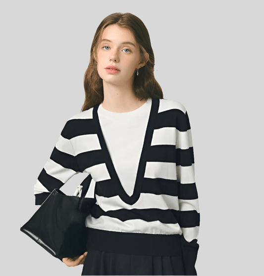 Sweater a rayas blanco y negro para mujer, estilo otoño