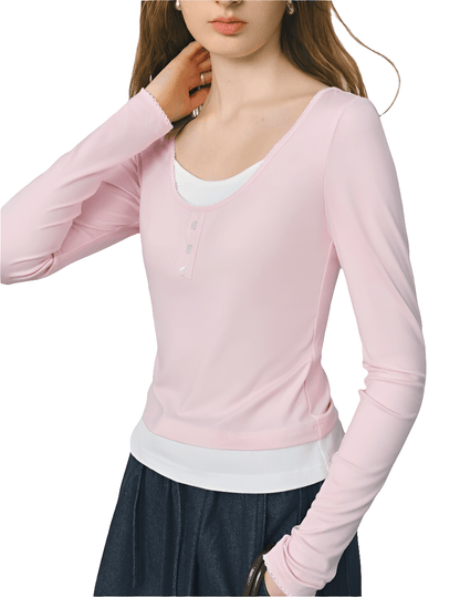 Top Falso de Dos Piezas con Contraste de Colores para Mujer - MODA PAIXAO