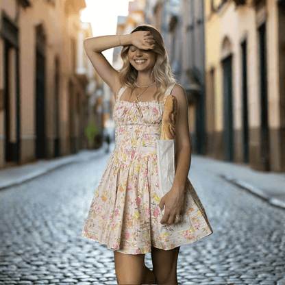 Vestido corto con tirantes finos: Elegancia en cada paso.