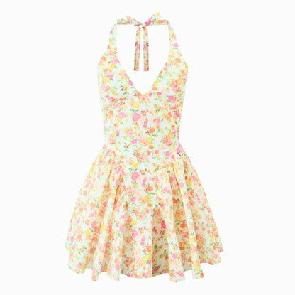 Vestido mini con estampado de flores